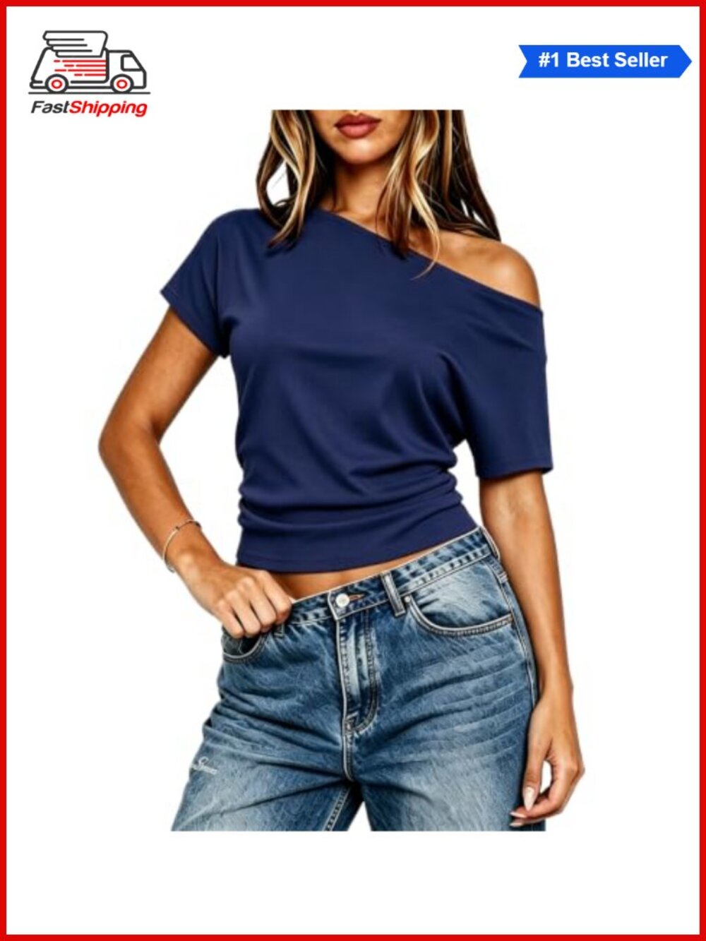 Women Cropped One Shoulder Knit Top Casual Off Shoulder Shirt